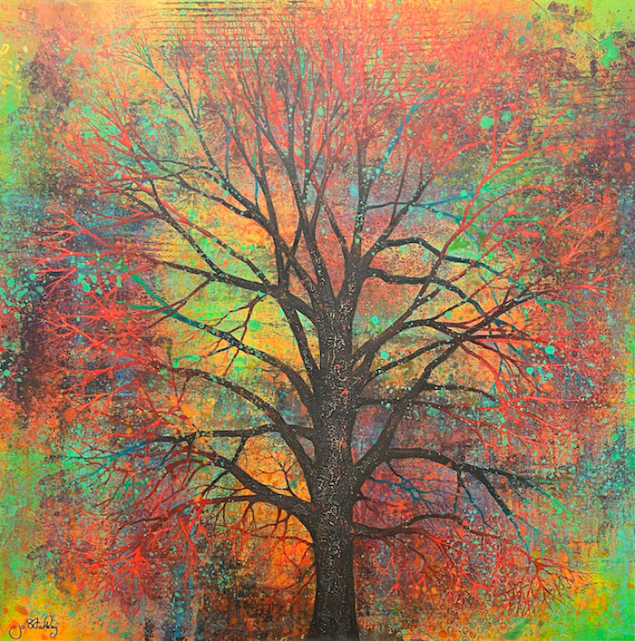 Colourful abstract autumn tree painting