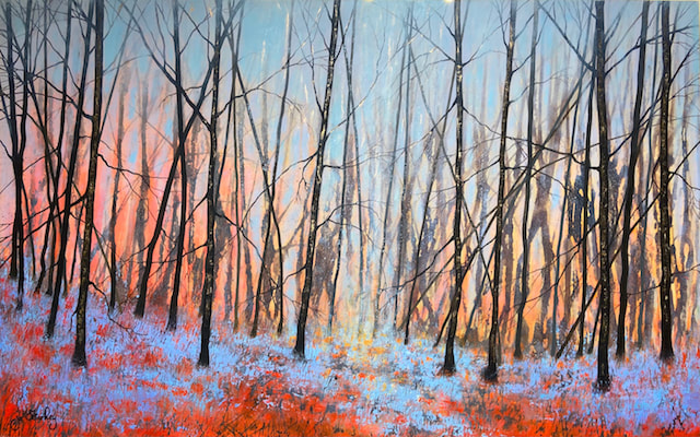 Sunlit forest landscape painting