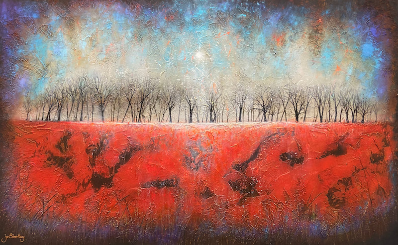 Dramatic Red Winter Landscape with Tree Silhouettes