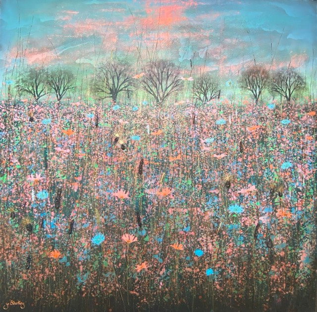 Wild flower meadow landscape painting by Jo Starkey